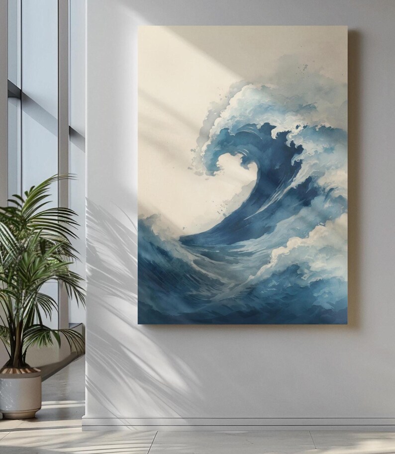 Japanese Wave Art Print: Blue Ocean Calm Minimal Seascape Scene image 10