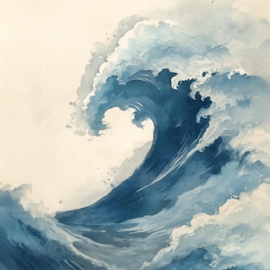 Japanese Wave Art Print: Blue Ocean Calm Minimal Seascape Scene image 8