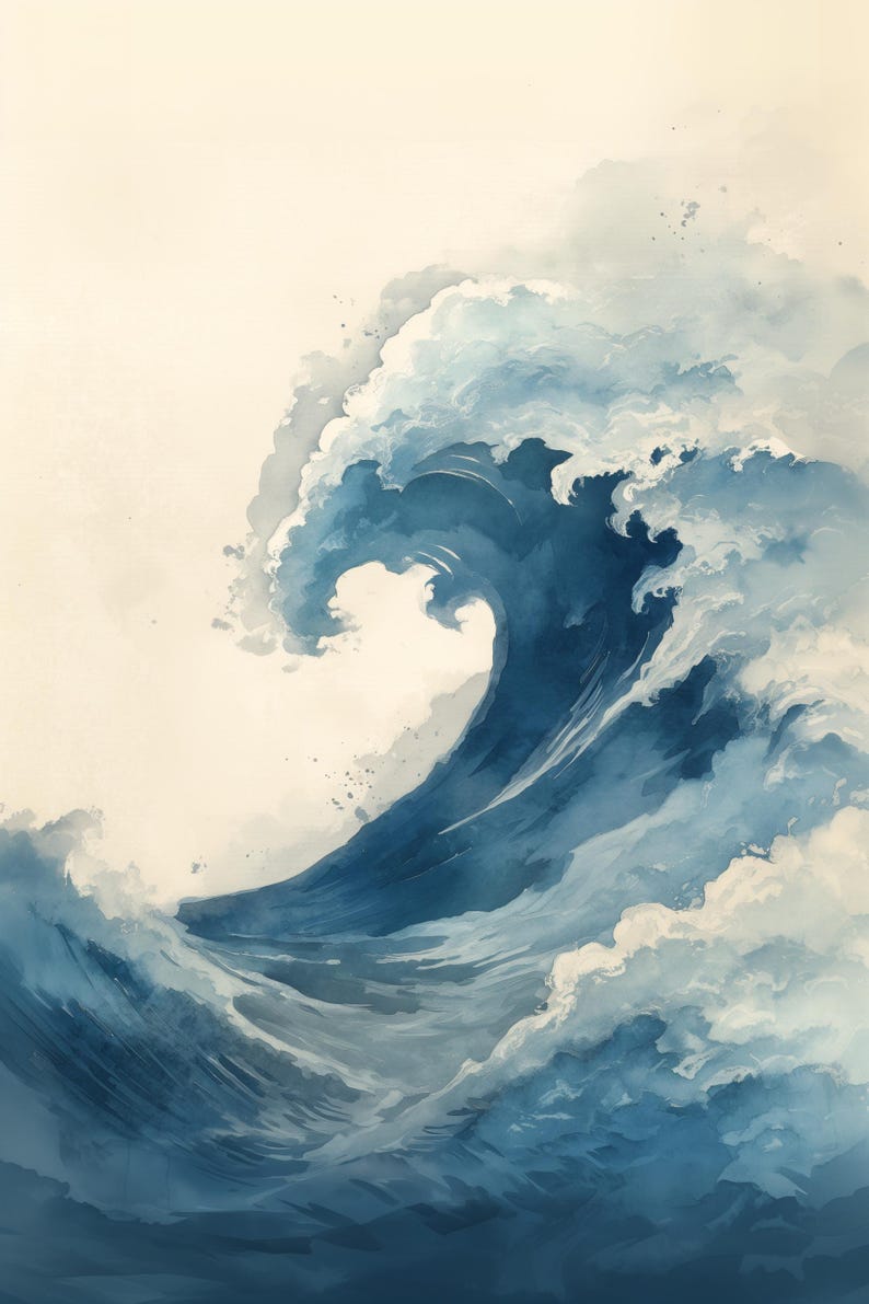 Japanese Wave Art Print: Blue Ocean Calm Minimal Seascape Scene image 8