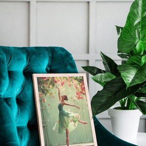 Whimsical Ballerina Art Print: Green Dress, Floral Cascade image 4