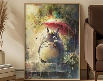 Totoro Watercolor Art Print: Whimsical Anime Nursery Decor