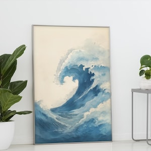Japanese Wave Art Print: Blue Ocean Calm Minimal Seascape Scene image 3