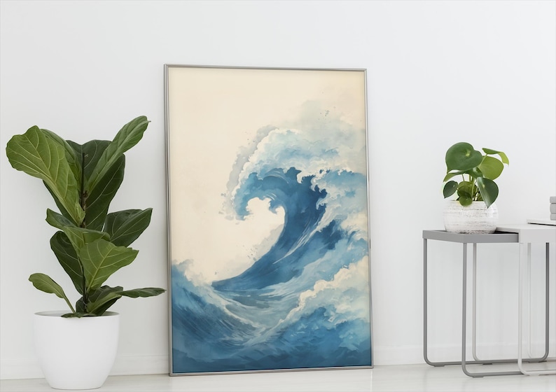 Japanese Wave Art Print: Blue Ocean Calm Minimal Seascape Scene image 3