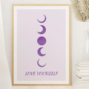 Stampa personalizzata della fase lunare per decorazioni spirituali, regalo di amore per se stessi per adolescenti, ragazze o donne, poster da parete personalizzato viola dei fan dei BTS
