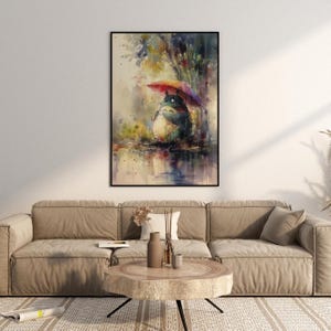 Colourful Totoro Rain Art Print Watercolour Poster for Nursery or Kids Room Whimsical Nature Anime Inspired Studio Ghibli Wall Decor image 6