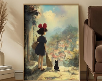 魔女の宅急便のポスター、黒猫ジジのアートプリント、スタジオジブリの