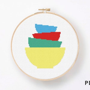 Vintage Pyrex Stack Nesting Mixing Bowls Primary Colors Cross Stitch Pattern Chart PDF Download