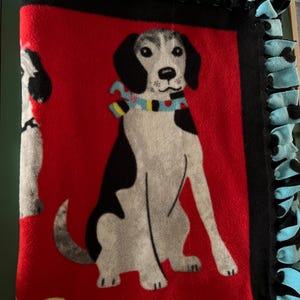 Handmade Dogs Pups Soft Tie Fleece Reversible Blanket Throw