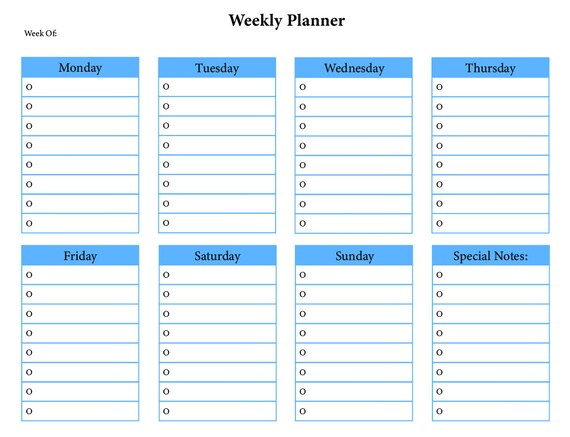 Light Blue/ Weekly Planner/ Printable | Etsy