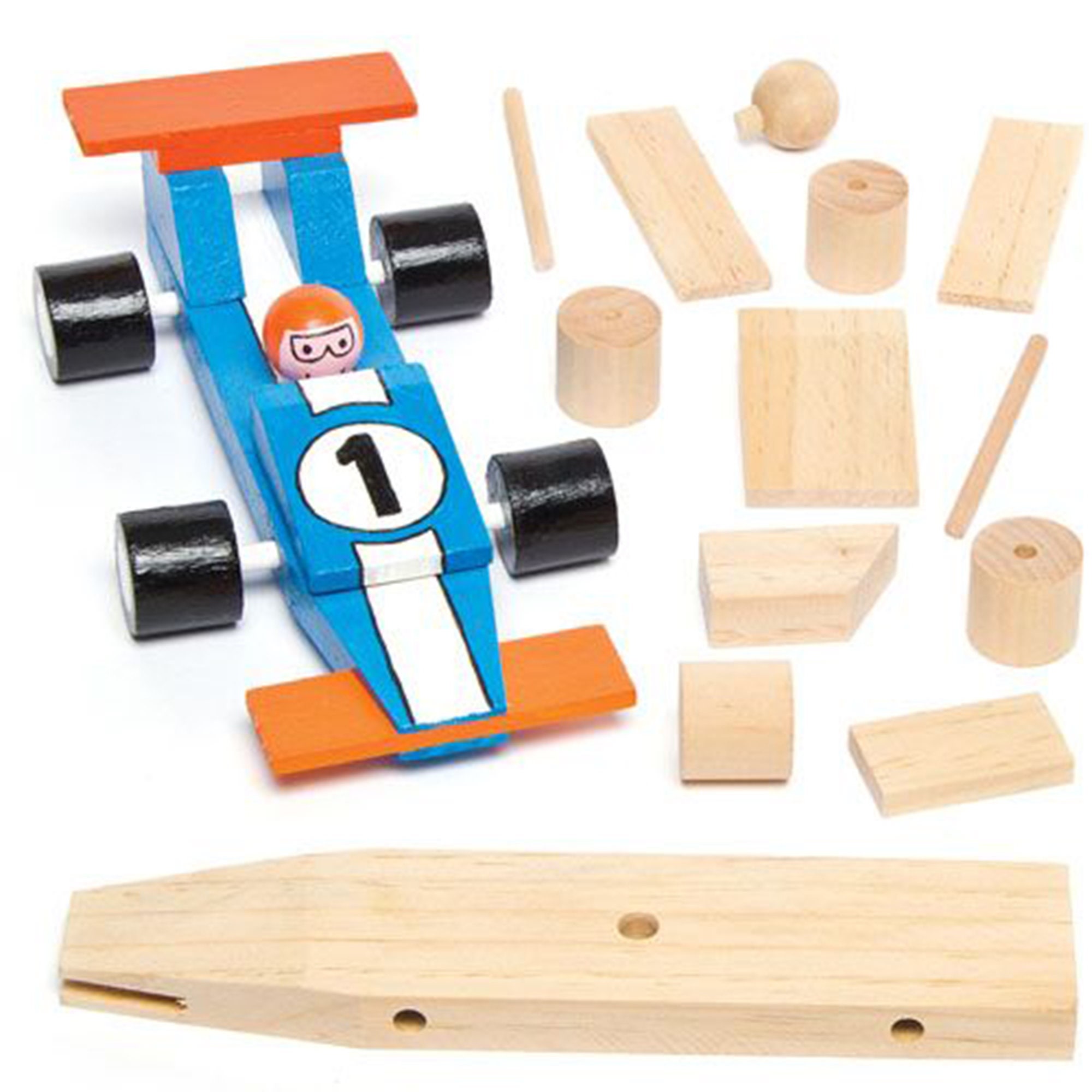 Wood and Paint Kit Race Car w/Easy Assemble Instructions to Build, Paint,  Race, Pinewoood Material