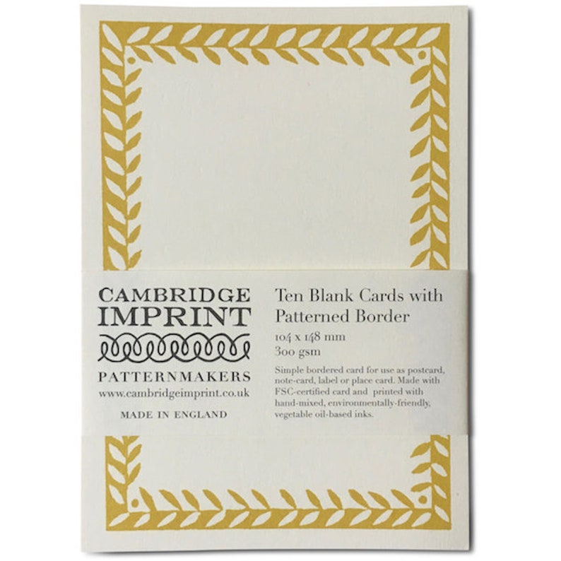 Ten Blank Cards with Patterned Border in Tumeric