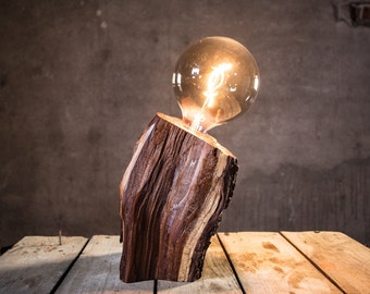 TILDA – Table lamp made of plum wood with Edison/LED light bulb and textile cable with toggle switch