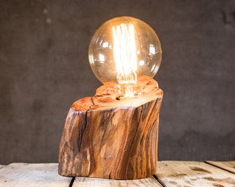 FIETE – Wild Apple Wood Lamp with Edison/LED Light Bulb and Textile Cable with Toggle Switch