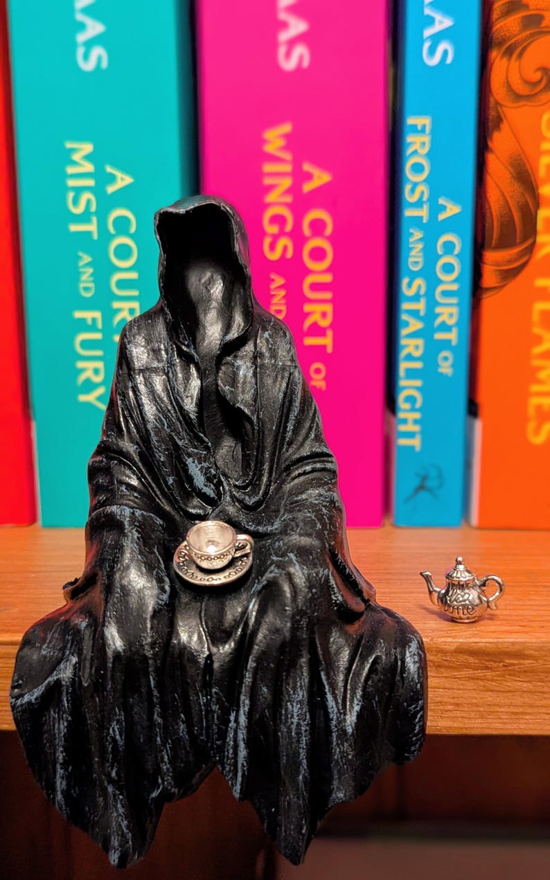 Suriel Figure - Suriel Tea Co - ACOTAR - Suriel - Death with cup of tea - Figurine - ACOTAR merch - Spill the tea - Booktok image 4