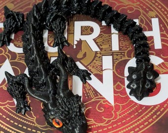Black Dragon - 3D Printed Fantasy Creature - Poseable Dragon - bookshelf decor - Fourth Wing - Tairn - Booktok gifts - book lovers