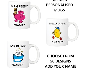 Mr Men personalised mug. Mr Man. Coffee Tea Mug. Add your Name.