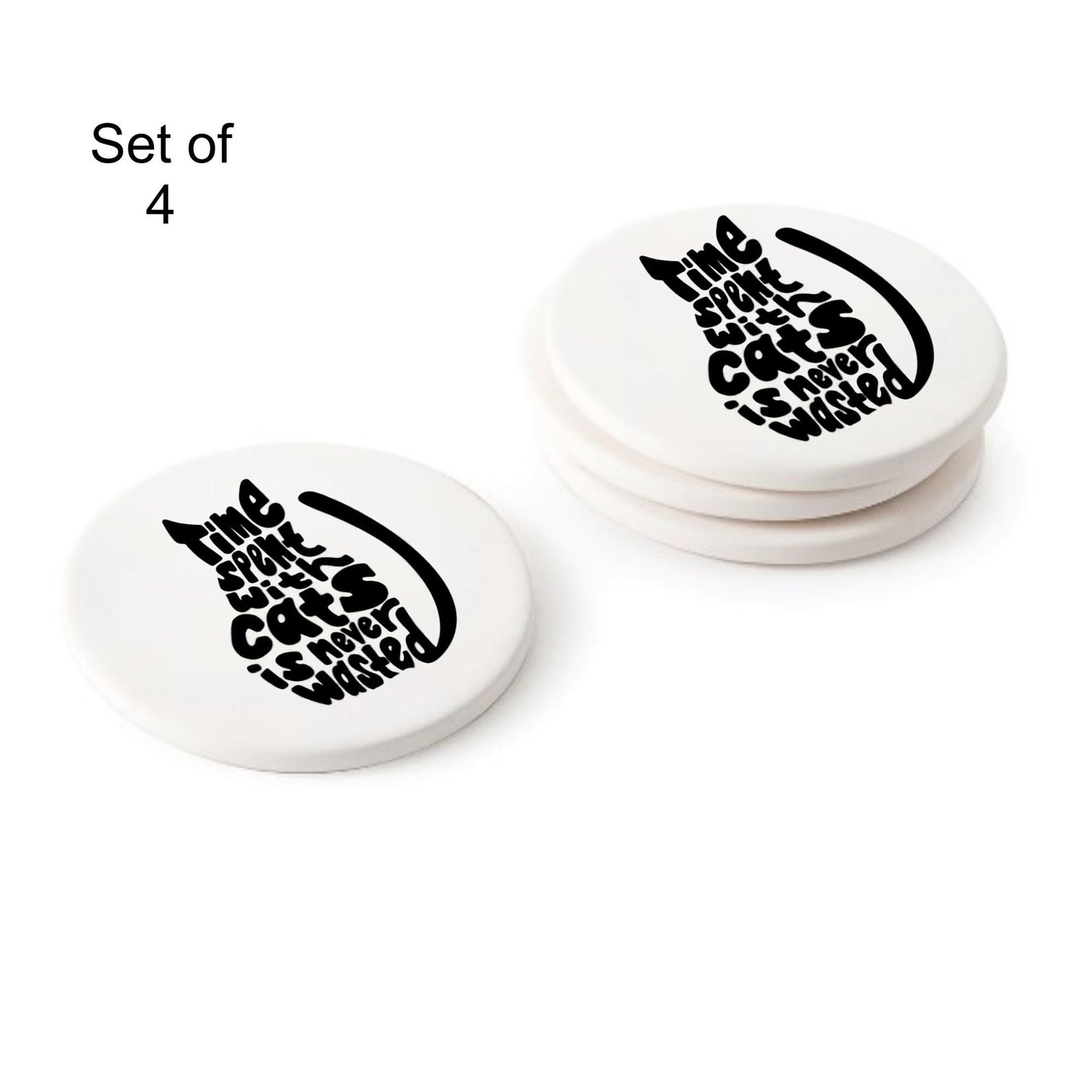 Set of 4 Cat Ceramic Coasters. Perfect Housewarming Gift. Etsy
