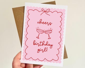 Cheers Birthday Girl Card, Pretty Pink Cocktails Card for Her, Sister, Friend