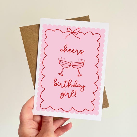 Cheers Birthday Girl Card, Pretty Pink Cocktails Card for Her, Sister, Friend