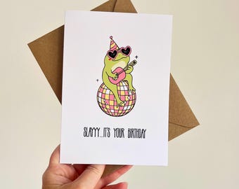 Slay it’s Your Birthday Card | Funny Party Frog Disco Ball Design