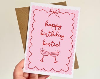 Happy Birthday Bestie Card, Pink Fun Best Friend Birthday Card | Handmade UK Greetings Gift