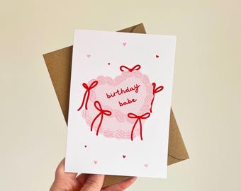 Birthday Babe Cake Card for Her, Friend, Bestie | Happy Bday Pink Bow Design | Handmade Gift