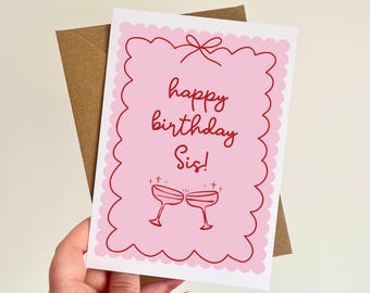 Happy Birthday Sis Card, Pink Fun Sister, Best Friend Birthday Card | Handmade UK Greetings Gift