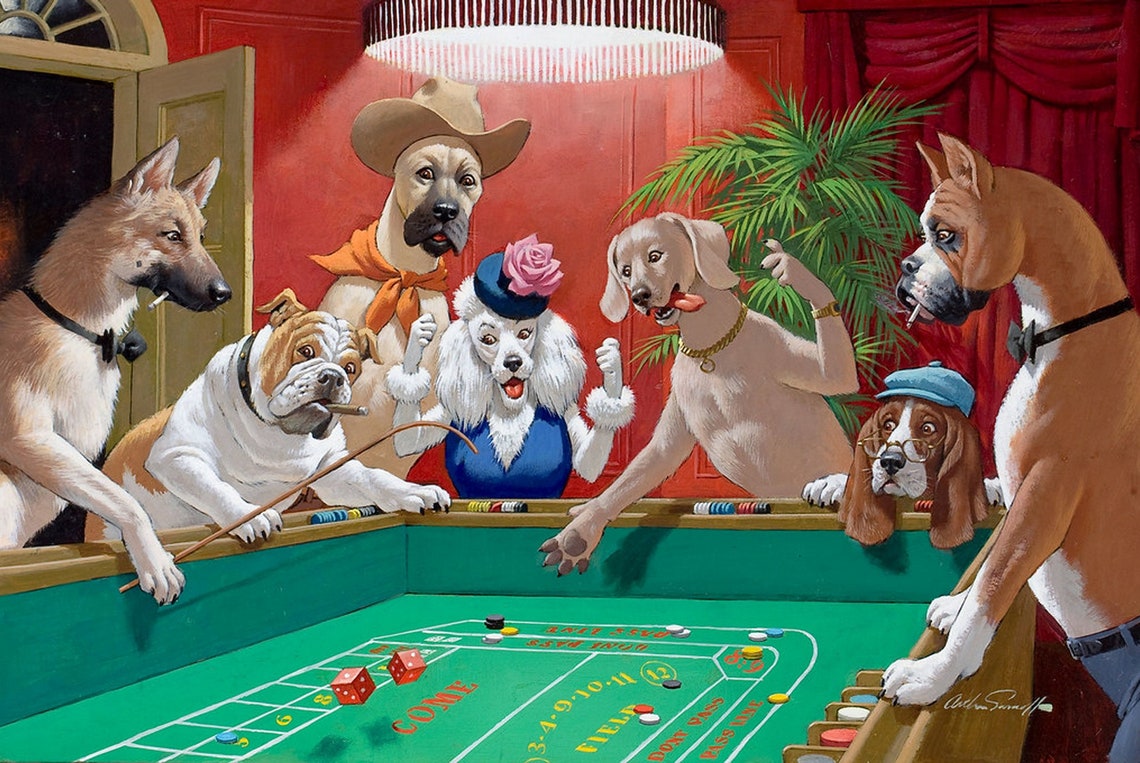 DOGS PLAYING DICE Digital Download Etsy