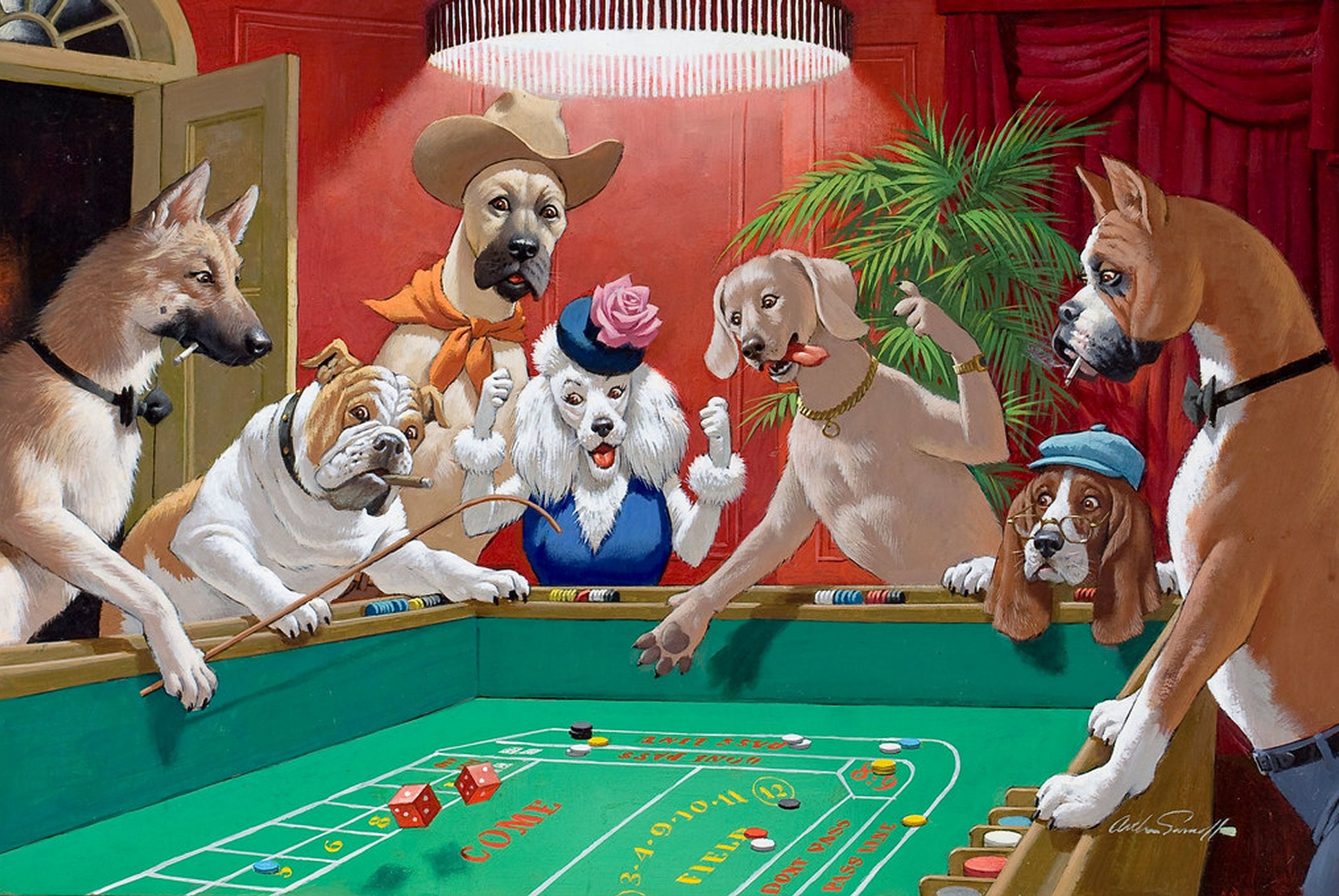DOGS PLAYING DICE Digital Download Etsy