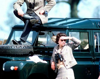 1958 QUEEN ELIZABETH II & Prince Philip Watching Horse Races Photo