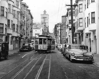 1950s San Francisco CABLE CAR & Street SCENE Photo