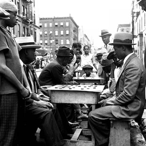 1930s Men Playing STREET CHECKERS in HARLEM Photo