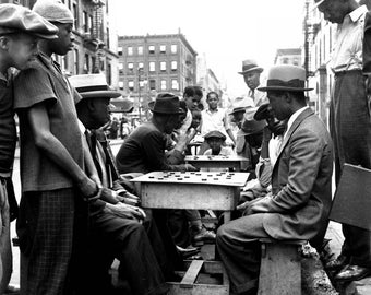 1930s Men Playing STREET CHECKERS in HARLEM Photo