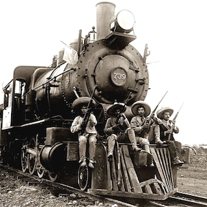 1911 MEXICAN REVOLUTION PHOTO Emiliano Zapata & Supporters on Locomotive