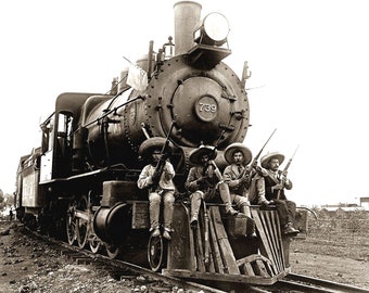 1911 MEXICAN REVOLUTION PHOTO Emiliano Zapata & Supporters on Locomotive