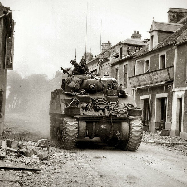 1944 WW2 US TANK Enters Normandy France Photo