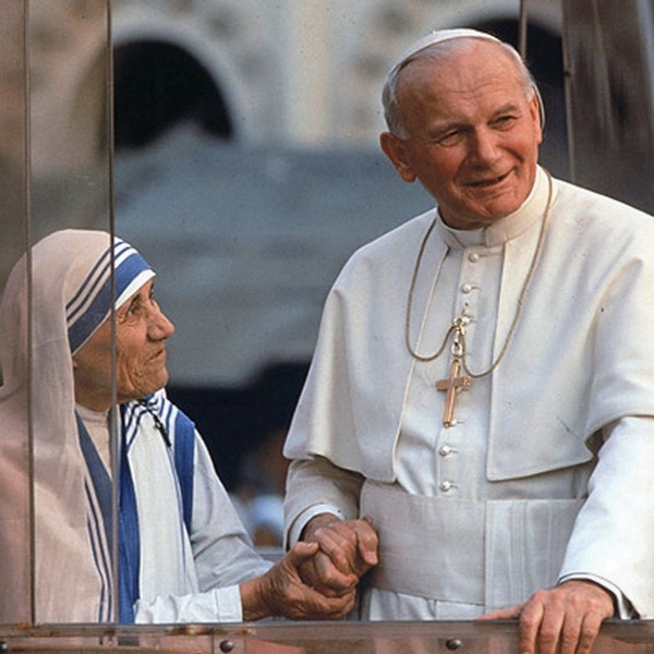 Mother TERESA & Pope JOHN PAUL Candid Vatican Photo