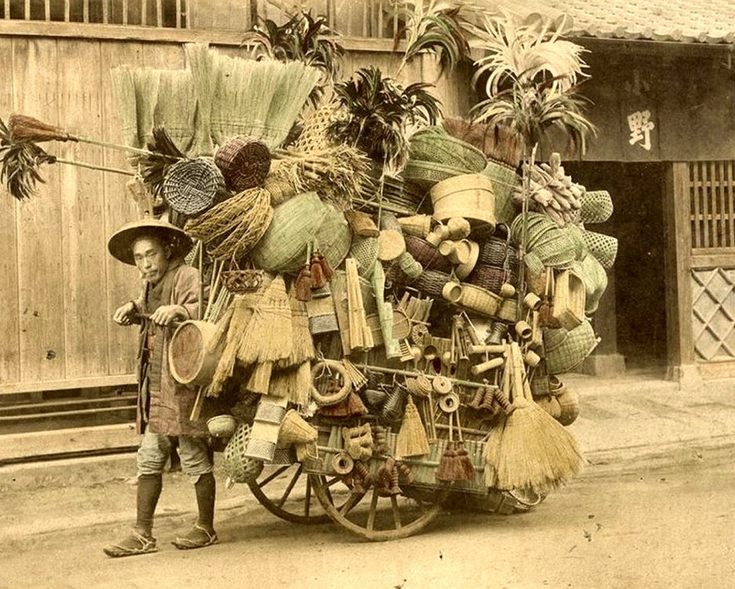 1890s JAPAN the Basket Seller Street Merchant PHOTO