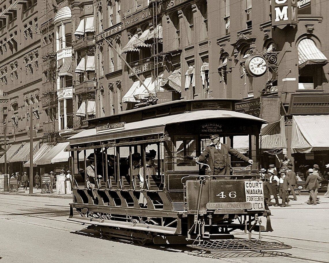 1900 Buffalo NY TROLLEY CAR Street Scene Photo Etsy