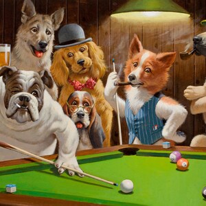 Dogs Playing Pool Etsy