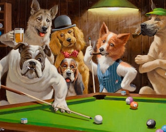 DOGS PLAYING POOL #2 Digital Download