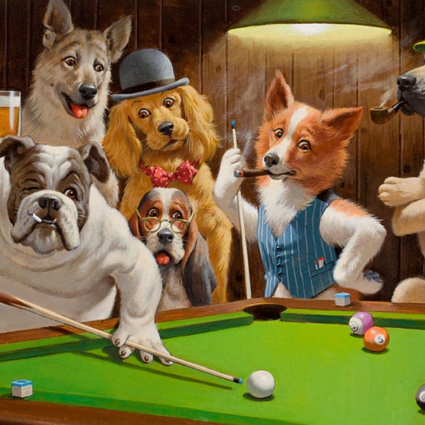 DOGS PLAYING POOL #2 Digital Download