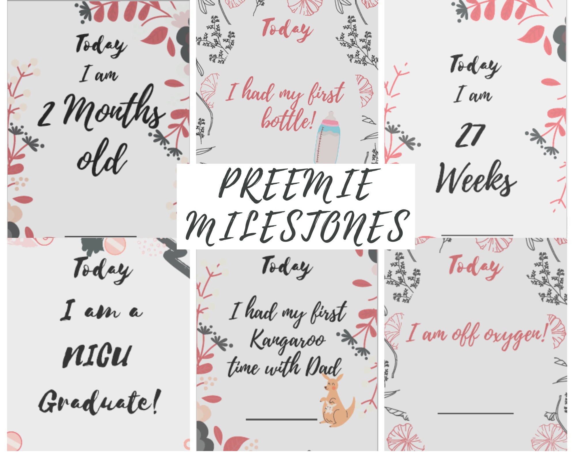 60 NICU Preemie Milestone Cards, Preemie Photo Prop Cards, Newborn ...