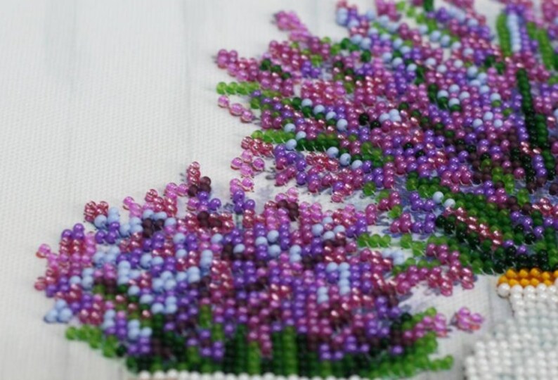 rainbow fan leaves DIY bead embroidery kit needlework gift