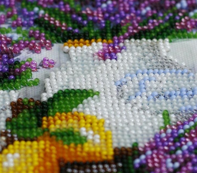 rainbow fan leaves DIY bead embroidery kit needlework gift