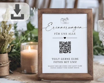 Sign Wedding Photos Sharing and Exchanging, Wedding Sign to Print &quot;Memories for all of us&quot;, QR Code customizable