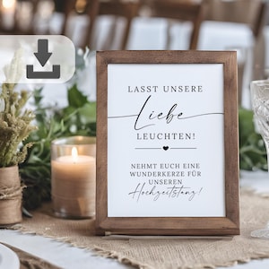 Tabliczka ślubna z zimnymi ogniami, drukowana tabliczka ślubna 13x18 i A4, minimalistyczna dekoracja ślubna, Niech nasza miłość zabłyśnie