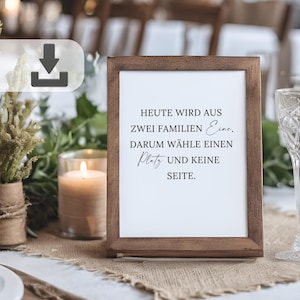 Today, two families become one, minimalist wedding sign, German sign PDF download, Welcome to the Wedding poster