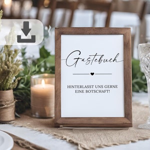 Schild Hochzeit Gästebuch, Digitale Vorlage, Hochzeitsdeko minimalistisch, Hochzeitsschilder zum Ausdrucken 13x18 und A4, Hinweis Gästebuch