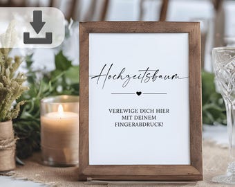 Letrero de boda con huella dactilar, libro de visitas para árbol de bodas, plantilla digital, letreros de boda imprimibles de 13 x 18 y A4